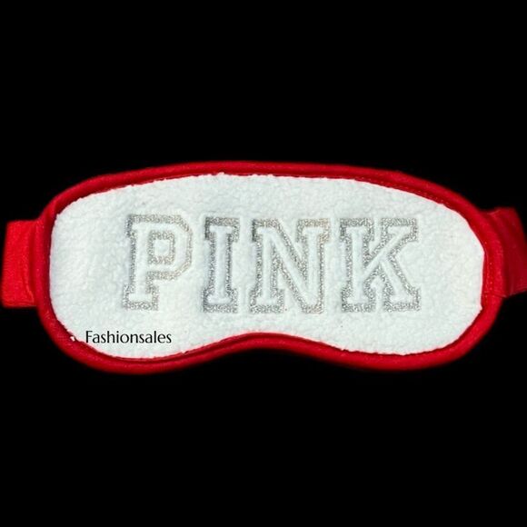 Victorias Secret PINK Sherpa Cozy Sleep Mask Nwt white  / orange red - Picture 1 of 4